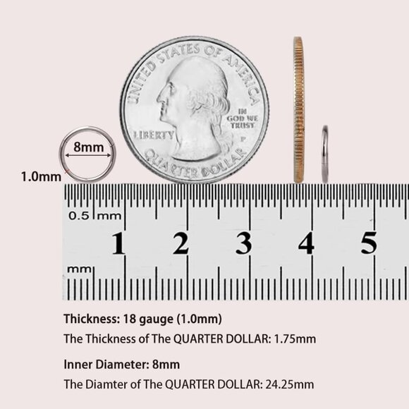 Silver 18G Surgical Steel Hinged Nose Ring Hoop 8mm for Nostrils Helix Cartilage - Picture 4 of 6